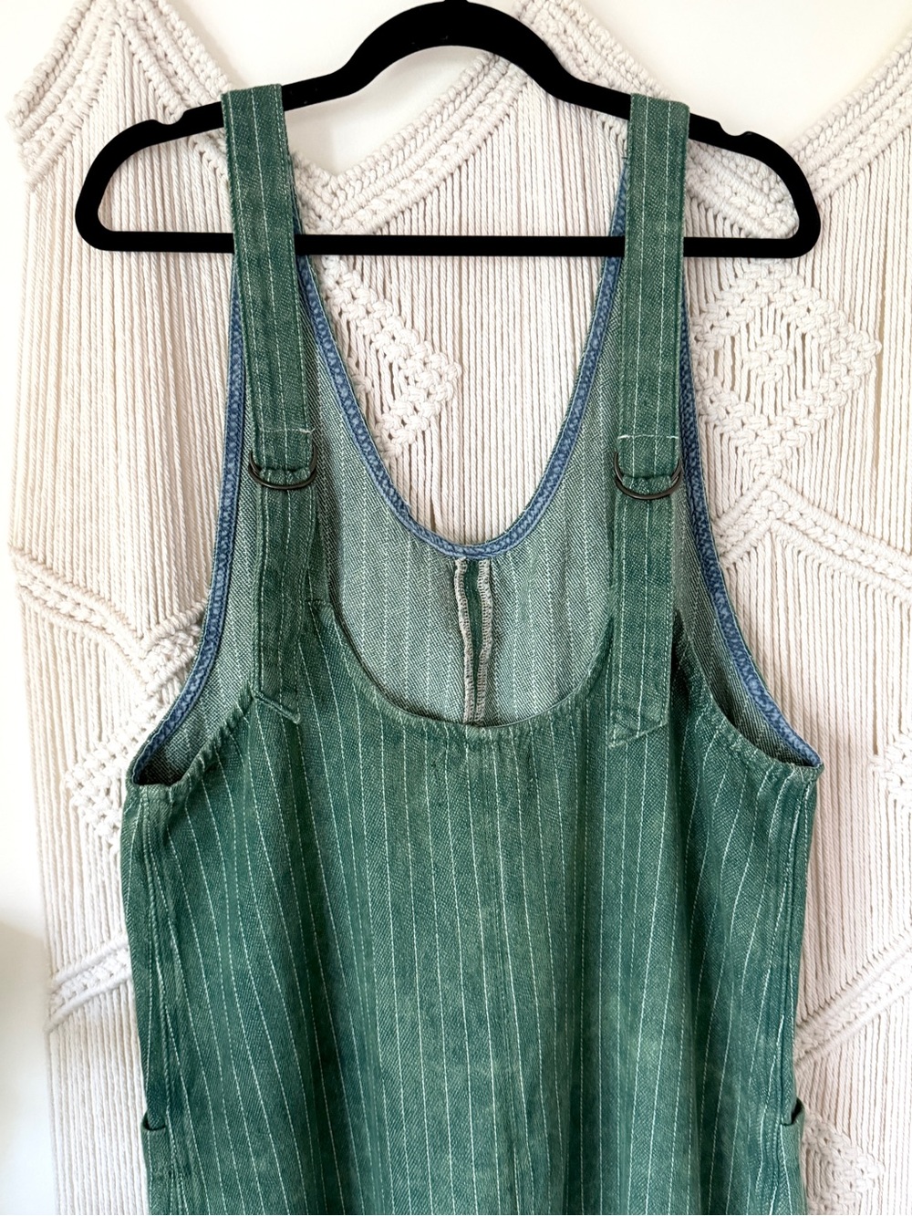 We the Free High Roller Mineral Wash Green Pinstripe Overall Jumpsuit M - Picture 12 of 16